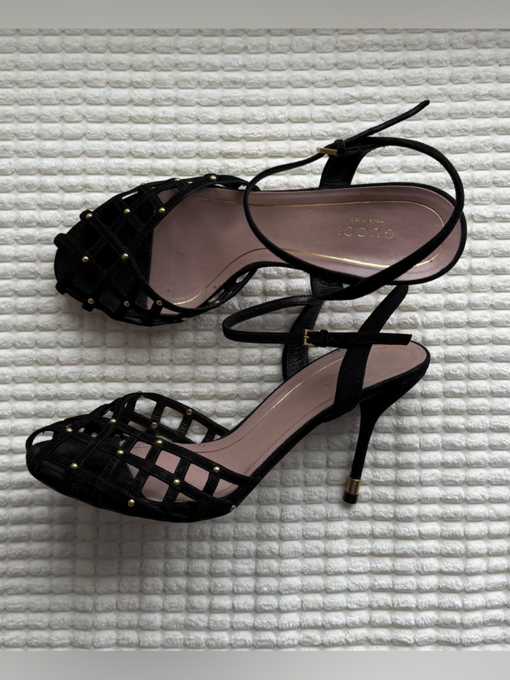 Gucci Black Strappy Studded Slingback Heels